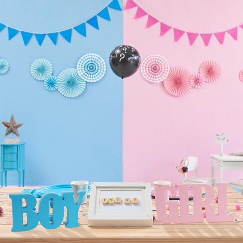 Boy or Girl Sign – Gender Reveal Table Decorations, Wooden Letter Blocks Blue Pink Table Centerpieces for Baby Shower Decor Party Supplies – by GXNI (2 Pieces) in Kuwait
