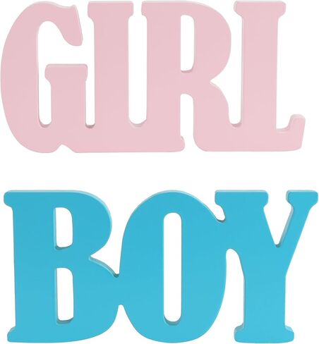 Boy or Girl Sign – Gender Reveal Table Decorations, Wooden Letter Blocks Blue Pink Table Centerpieces for Baby Shower Decor Party Supplies – by GXNI (2 Pieces) in Kuwait