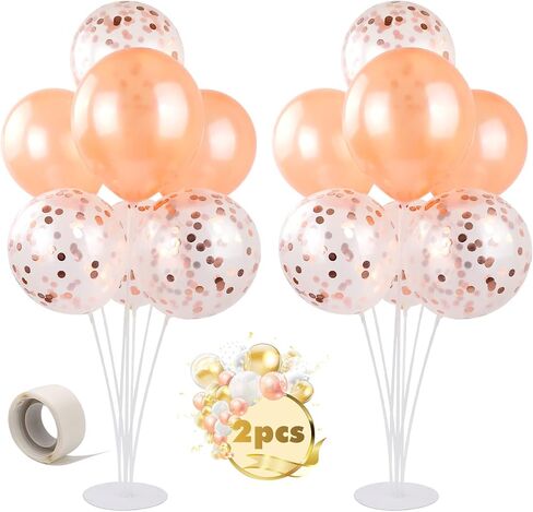 مجموعة حامل بالون تينابليس مكونة من مجموعتين من حامل بالونات سطح المكتب الشفاف مع 7 عصي بالون، 7 أكواب بالون وقاعدة بالون واحدة لأعياد الميلاد | حفلات الزفاف، العطلات، زينة الذكرى السنوية in Kuwait