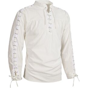 Mens Pirate Costume Medieval Gothic Lace-Up Long Sleeve Shirt-Renaissance Steampunk Viking Tops