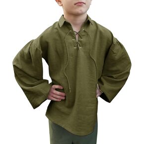 Bbalizko Boys Medieval Pirate Shirt Kids Renaissance Lace up Halloween Scottish Jacobite Ghillie Costume Tops in Saudi Arabia