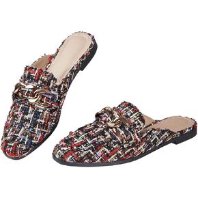 Cossansan Mules for Women Flats Metal Chain Closed Toe Slip On Loafers Comfortable Backless Slides Shoes in Kuwait