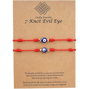 Binami 2 Pcs Evil Eye 7 Knot Lucky Bracelets Adjustable String Matching Friendship Gift for Women Men