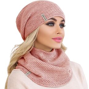 Braxton Hat and Scarf Set for Women - Knit Winter Plain Beanie Neck Warmer - Wool Fleece Cap Infinity Scarfs in Saudi Arabia