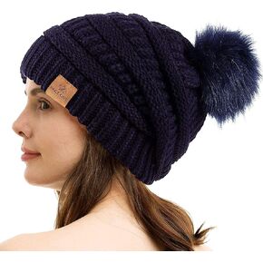 PAGE ONE Womens Fleece Lined Slouchy Beanie Chunky Baggy Hat Fur Pompom Winter Soft Warm Cap in Saudi Arabia