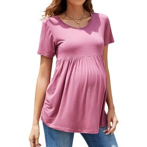 Women's Maternity Tops Summer Short Sleeve Maternity Shirts Ruffle Peplum Pregnancy Clothes