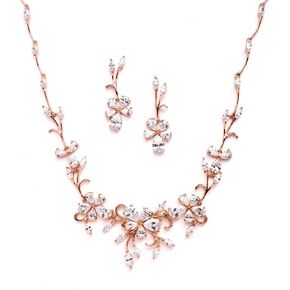Mariell Elegant Vine Rose Gold Necklace and Earrings Set for Weddings, Brides & Formals in Saudi Arabia