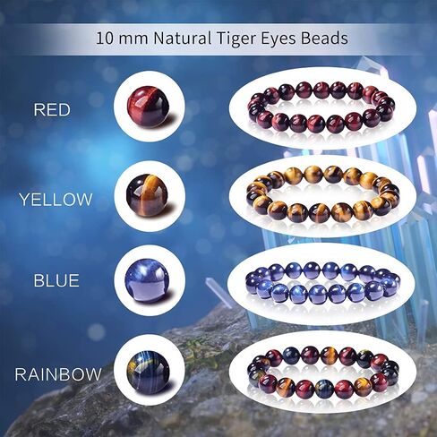 ERICNVOC 10 mm Beads Natural Gemstone Bracelet | Red Tiger Eyes Bracelet | Healing Crystal Elastic Yoga Handmade Jewelry for Women & Girls Gifts in Saudi Arabia