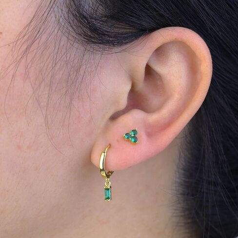 LOLIAS 9Pairs 14K Real Gold Plated Hoop Studs Earrings Set for Women Trendy Minimalist Small Hoop Chain Earrings Green Earrings Sets for Multiple Piercing in Kuwait