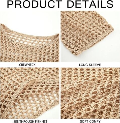Womens Fishnet Crochet Crop Top Sexy Long Sleeve See Through Hollow Out Mesh Bikini Cover Ups in Saudi Arabia