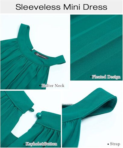 PRETTYGARDEN Womens Summer Dresses 2024 Cute Halter Neck Sleeveless Mini Dress Solid Color Flowy Pleated Beach Dress Sundress in Saudi Arabia