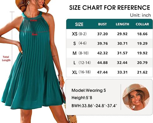 PRETTYGARDEN Womens Summer Dresses 2024 Cute Halter Neck Sleeveless Mini Dress Solid Color Flowy Pleated Beach Dress Sundress in Saudi Arabia