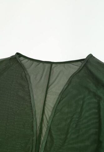 Women's Sexy Thin Mesh Long Sleeve Tie Front Swimsuit Swim Beach Maxi Cover Up Dress in Kuwait