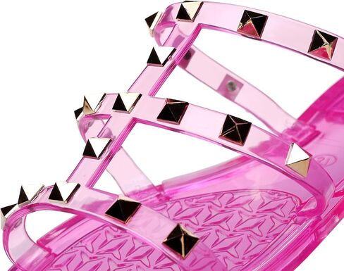 Women Flats Sandals, Studded Jelly Shoes Size 9 Red Dressy Summer Beach Rivets Strappy Jellies Slide Slip On Open Toes in Saudi Arabia