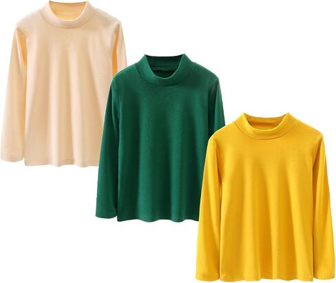 ABALACOCO 3Pack Boys Girls Winter Turtleneck Fleece Tops Long Sleeve Unisex Kids Soft Touch Thermal Underwear T Shirts 3/14T in Kuwait