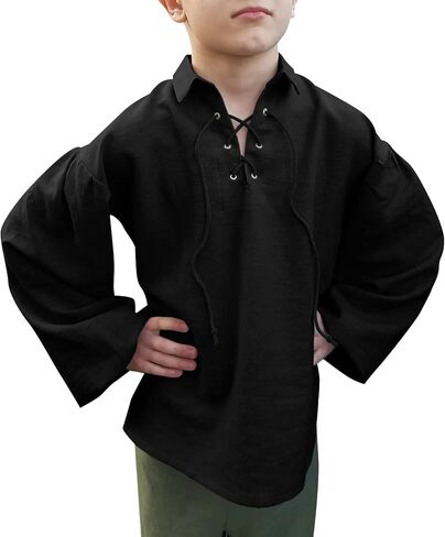 Bbalizko Boys Medieval Pirate Shirt Kids Renaissance Lace up Halloween Scottish Jacobite Ghillie Costume Tops in Saudi Arabia