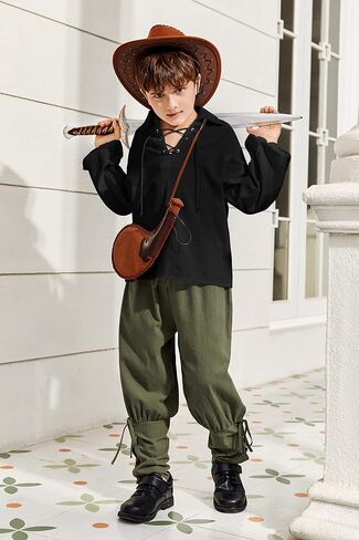 Bbalizko Boys Medieval Pirate Shirt Kids Renaissance Lace up Halloween Scottish Jacobite Ghillie Costume Tops in Saudi Arabia