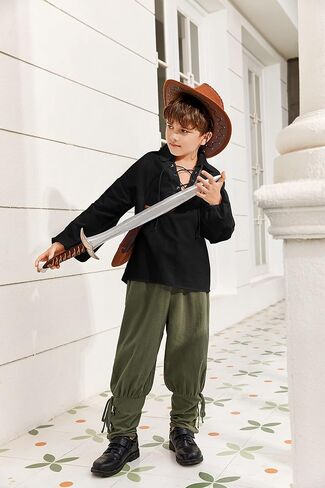 Bbalizko Boys Medieval Pirate Shirt Kids Renaissance Lace up Halloween Scottish Jacobite Ghillie Costume Tops in Saudi Arabia
