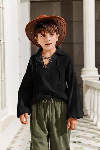Bbalizko Boys Medieval Pirate Shirt Kids Renaissance Lace up Halloween Scottish Jacobite Ghillie Costume Tops in Saudi Arabia
