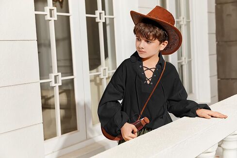 Bbalizko Boys Medieval Pirate Shirt Kids Renaissance Lace up Halloween Scottish Jacobite Ghillie Costume Tops in Saudi Arabia