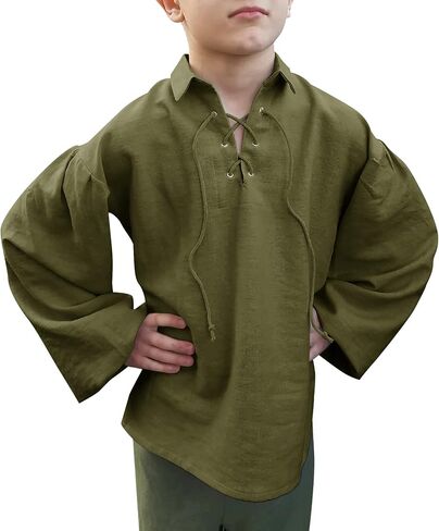 Bbalizko Boys Medieval Pirate Shirt Kids Renaissance Lace up Halloween Scottish Jacobite Ghillie Costume Tops in Kuwait
