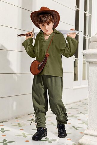 Bbalizko Boys Medieval Pirate Shirt Kids Renaissance Lace up Halloween Scottish Jacobite Ghillie Costume Tops in Kuwait