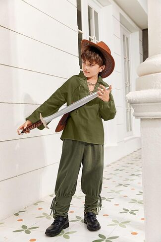 Bbalizko Boys Medieval Pirate Shirt Kids Renaissance Lace up Halloween Scottish Jacobite Ghillie Costume Tops in Kuwait