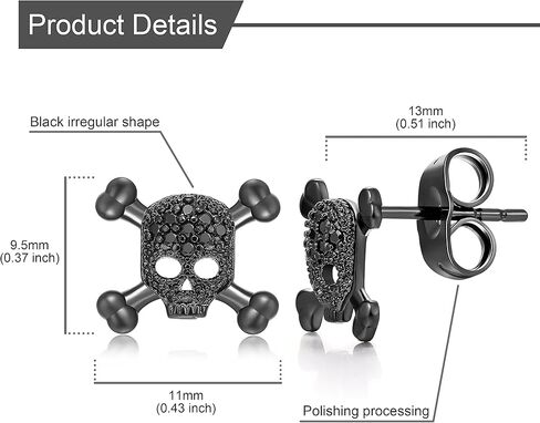 Stainless Steel Skull Stud Earrings Black Punk Rock Gothic Earrings for Men and Women in Kuwait