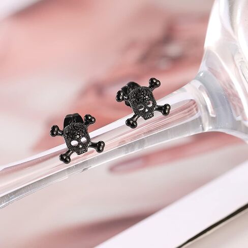 Stainless Steel Skull Stud Earrings Black Punk Rock Gothic Earrings for Men and Women in Kuwait