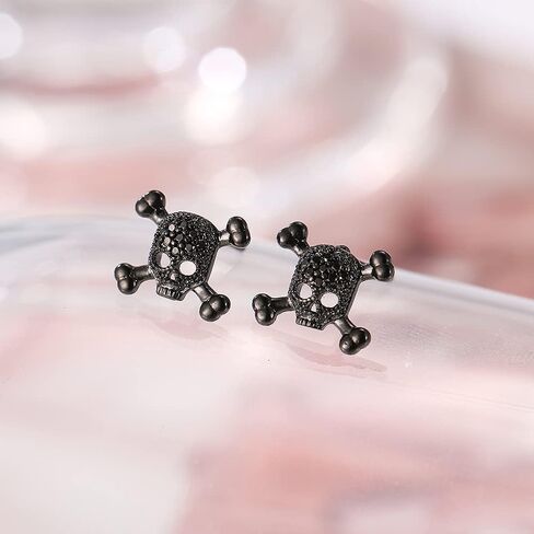 Stainless Steel Skull Stud Earrings Black Punk Rock Gothic Earrings for Men and Women in Kuwait