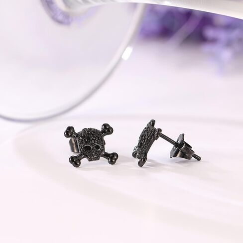 Stainless Steel Skull Stud Earrings Black Punk Rock Gothic Earrings for Men and Women in Kuwait