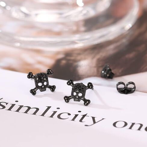 Stainless Steel Skull Stud Earrings Black Punk Rock Gothic Earrings for Men and Women in Kuwait