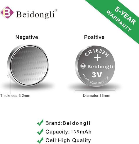 Beidongli CR1632 3 Volt Lithium Coin Cell Battery (20 Batteries)【5-Years Warranty】 in Kuwait