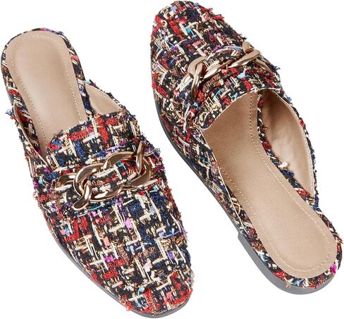 Cossansan Mules for Women Flats Metal Chain Closed Toe Slip On Loafers Comfortable Backless Slides Shoes in Kuwait