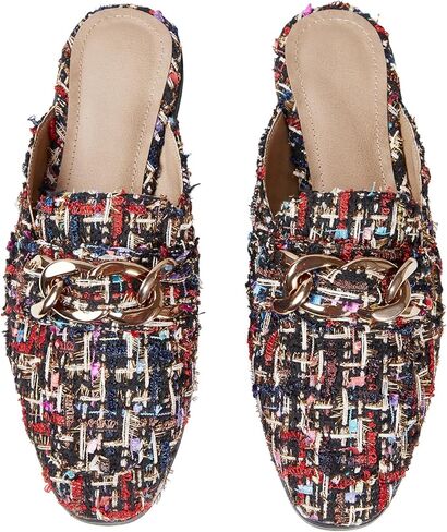 Cossansan Mules for Women Flats Metal Chain Closed Toe Slip On Loafers Comfortable Backless Slides Shoes in Kuwait