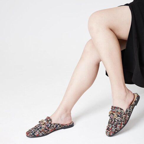 Cossansan Mules for Women Flats Metal Chain Closed Toe Slip On Loafers Comfortable Backless Slides Shoes in Kuwait