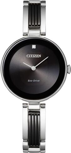 Citizen Women's Eco-Drive Modern Axiom Bangle Diamond Watch in Stainless Steel, Black Dial (Model: EX1538-50E) in Saudi Arabia