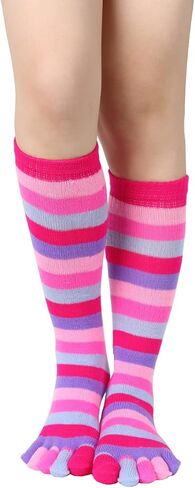 Benefeet Sox المرأة جوارب طويلة إلى الركب رجالي ملون قوس قزح مخطط طويل تو الجوارب للجنسين خمسة أصابع الجوارب هدايا عيد الميلاد in Kuwait