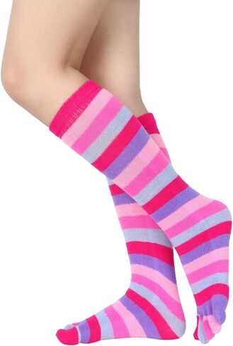 Benefeet Sox المرأة جوارب طويلة إلى الركب رجالي ملون قوس قزح مخطط طويل تو الجوارب للجنسين خمسة أصابع الجوارب هدايا عيد الميلاد in Kuwait