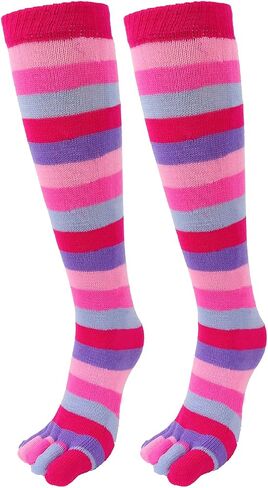 Benefeet Sox المرأة جوارب طويلة إلى الركب رجالي ملون قوس قزح مخطط طويل تو الجوارب للجنسين خمسة أصابع الجوارب هدايا عيد الميلاد in Kuwait