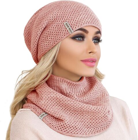 Braxton Hat and Scarf Set for Women - Knit Winter Plain Beanie Neck Warmer - Wool Fleece Cap Infinity Scarfs in Saudi Arabia
