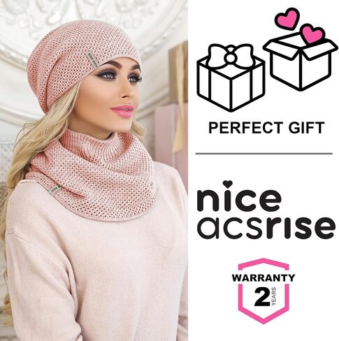Braxton Hat and Scarf Set for Women - Knit Winter Plain Beanie Neck Warmer - Wool Fleece Cap Infinity Scarfs in Saudi Arabia