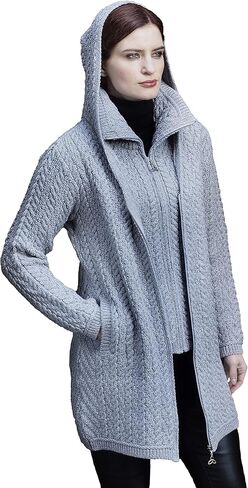 معطف مزدوج بغطاء للرأس من Aran Crafts، 100% صوف ميرينو (HD5174) in Kuwait