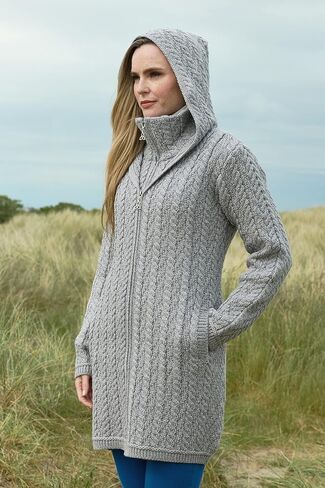 معطف مزدوج بغطاء للرأس من Aran Crafts، 100% صوف ميرينو (HD5174) in Kuwait