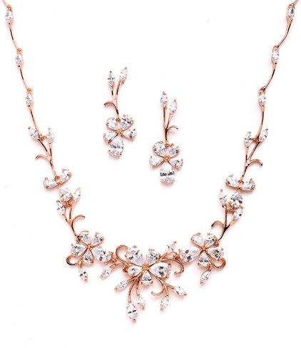 Mariell Elegant Vine Rose Gold Necklace and Earrings Set for Weddings, Brides & Formals in Saudi Arabia
