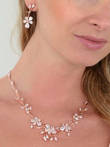 Mariell Elegant Vine Rose Gold Necklace and Earrings Set for Weddings, Brides & Formals in Saudi Arabia