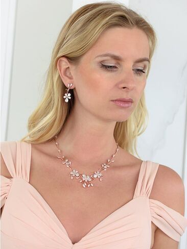 Mariell Elegant Vine Rose Gold Necklace and Earrings Set for Weddings, Brides & Formals in Saudi Arabia
