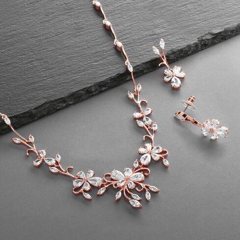 Mariell Elegant Vine Rose Gold Necklace and Earrings Set for Weddings, Brides & Formals in Saudi Arabia