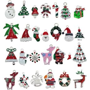 JJGQAZ 30pcs Assorted Silver Golden Enamel Christmas Tree Santa Claus Reindeer Dainty Dangle Xmas Gifts Charms for Earrings Jewelry Making Necklace Bracelet