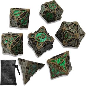 DND Metal Dice Set D&D RPG Apply to Dungeons and Dragons MTG D20 Polyhedral Dice Gifts Pathfinder Role Playing Accessories Table Games Black Storage Bag-Black Nickel Green